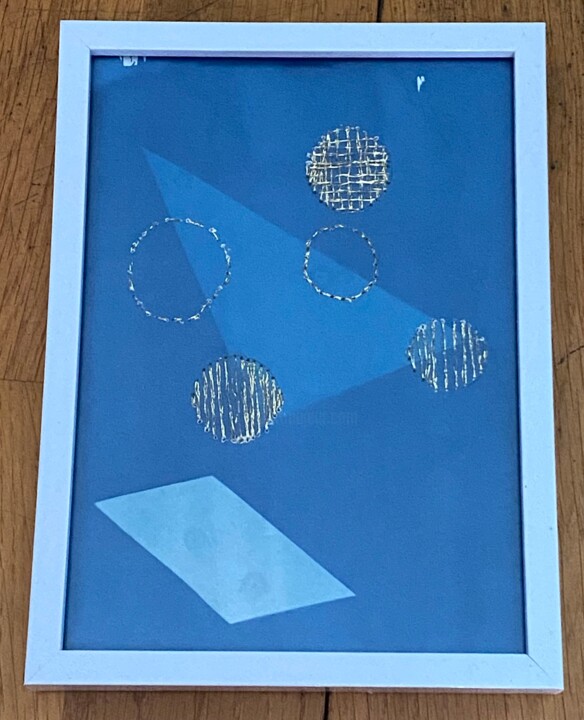 Pintura intitulada "Cyanotype et broder…" por Za, Obras de arte originais, Pigmentos Montado em Cartão
