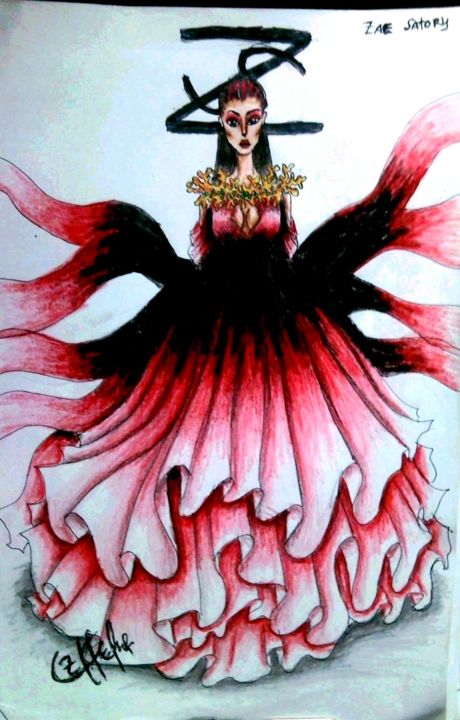 Drawing titled "RED GLAMOUR" by Zae Satory Illustration, Original Artwork, Marker