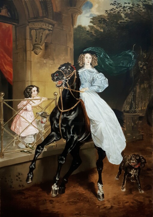 Painting titled "Horsewoman" by Zapta, Original Artwork, Oil Mounted on Wood Stretcher frame