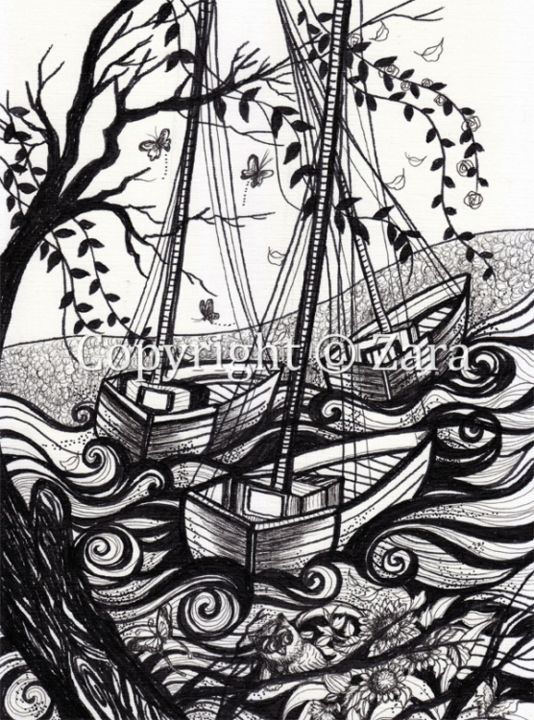 Drawing titled "Boat" by Zara, Original Artwork, Other