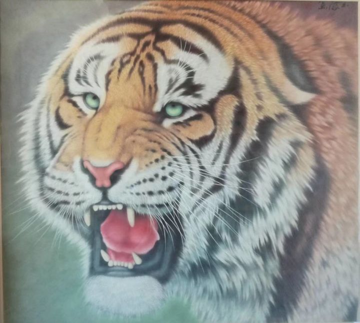绘画 标题为“Tiger Head No.4” 由Yuhai Zhao 赵玉海, 原创艺术品, 颜料