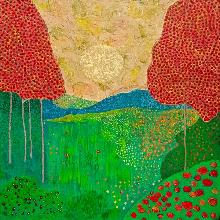 제목이 "Valley"인 미술작품 Zhenya Kraynova (J.K)로, 원작, 아크릴 나무 들것 프레임에 장착됨