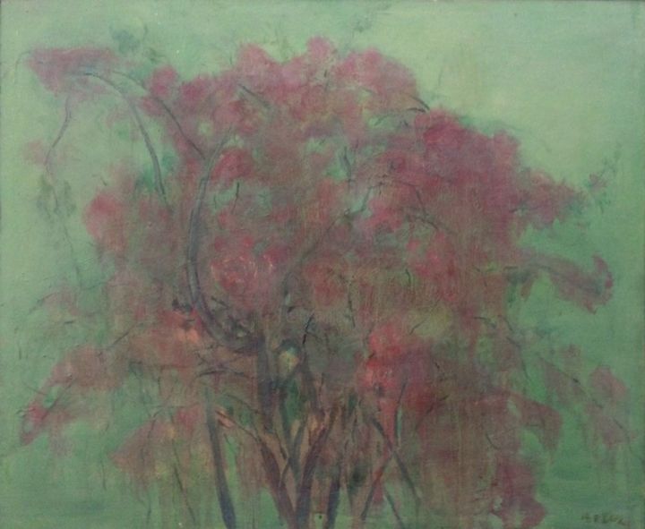 Pittura intitolato "Nameless Flower-Red" da Zhixun Lin, Opera d'arte originale, Olio