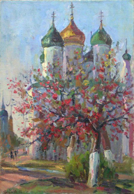 Schilderij getiteld "Russian province" door Juliya Zhukova, Origineel Kunstwerk, Olie