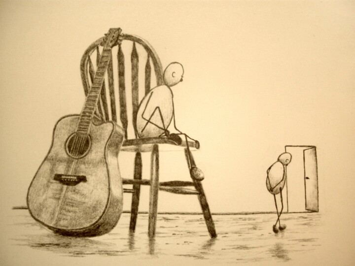 Drawing titled "- А ты куда? ... -…" by Evgenii Zibert, Original Artwork, Pencil Mounted on Cardboard