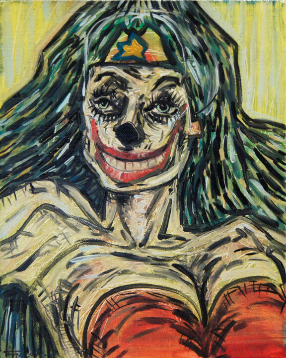 Painting titled "Super-Hyper Woman." by Ziemowit Fincek, Original Artwork, Oil