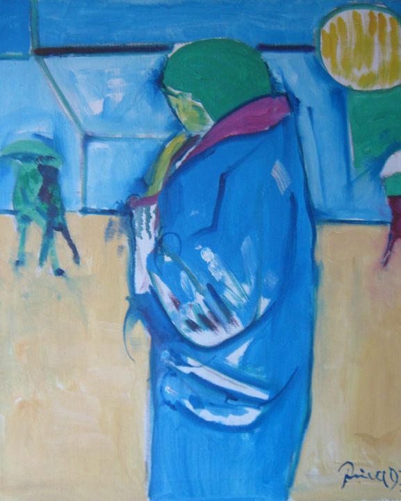 Malerei mit dem Titel "A woman in blue" von Zlatko Prica, Original-Kunstwerk, Öl