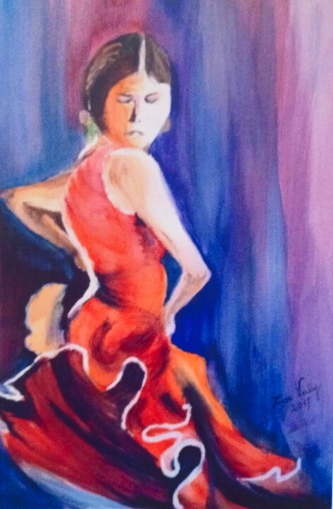 Schilderij getiteld "Flamenca" door Zoé Valy, Origineel Kunstwerk, Aquarel Gemonteerd op Karton