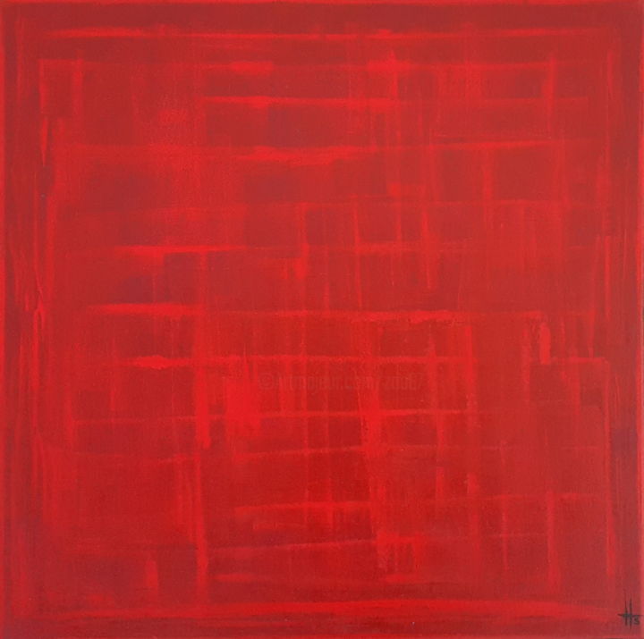 Tableau abstrait peinture monochrome  rouge Sandrine Hartmann 