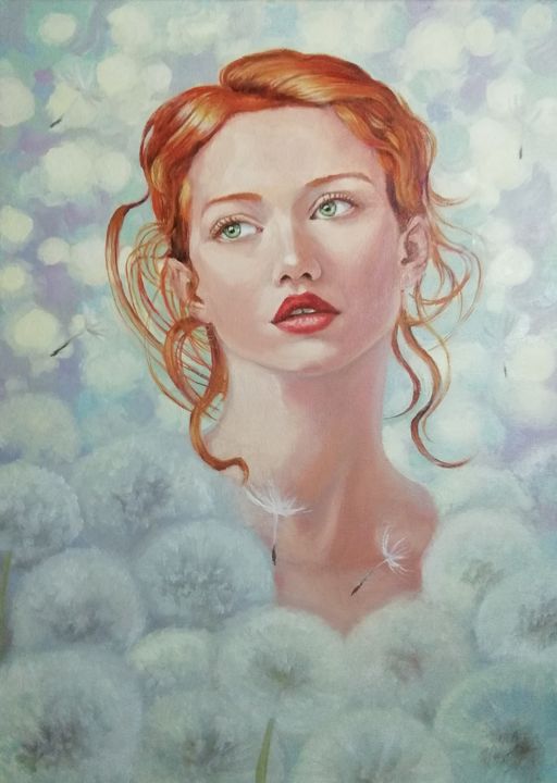 Painting titled "Dandelions" by Helena Zyryanova, Original Artwork, Oil