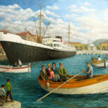 Картина под названием "port de Nice jadis…" - Alain Benedetto, Подлинное произведение искусства, Масло Установлен на Деревян…