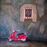 Painting titled "Red Vespa" by Allegretto, Original Artwork, Acrylic