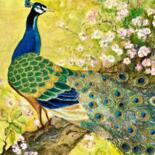 Pittura intitolato "Peacock Majesty" da Ann Dunbar, Opera d'arte originale, Acquarello Montato su Telaio per barella in legno