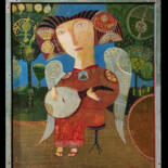Painting titled "Angel in love" by Armen Adilkhanyan (Adil), Original Artwork, Acrylic Mounted on Wood Stretcher frame