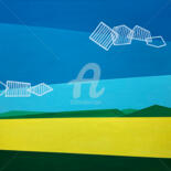 Картина под названием "Wheat field landsca…" - Ayhan Çeli̇K, Подлинное произведение искусства, Акрил Установлен на Деревянная…