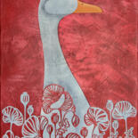Painting titled "Goose in the poppys" by Yulia Belasla, Original Artwork, Acrylic