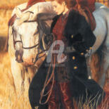Dessin intitulée "Girl With Horses" par Bretislav Stejskal, Œuvre d'art originale, Autre