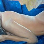 「Diana | Blue Sofa」というタイトルの絵画 Cardoso Manuによって, オリジナルのアートワーク, オイル ウッドストレッチャーフレームにマウント