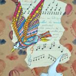 Collages intitolato "Seagulls" da Christine Germant, Opera d'arte originale, Pennarello Montato su Cartone