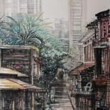 Drawing titled "Boat Quay 驳船码头" by Chunlei Zhang, Original Artwork, Ink