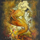 Painting titled "LYSCENSUELLE" by Claude Géan, Original Artwork, Oil Mounted on Wood Stretcher frame