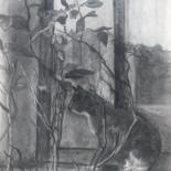 Disegno intitolato "Entre chien et loup" da Claudine Coutant, Opera d'arte originale, Carbone