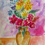 Painting titled "le vase de margueri…" by Myriam Courty, Original Artwork, Watercolor