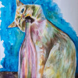 Σχέδιο με τίτλο "Drinking cat" από Darya Moisseyeva, Αυθεντικά έργα τέχνης, Ακουαρέλα