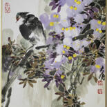 Peinture intitulée "Crested myna and Wi…" par Dayou Lu, Œuvre d'art originale, Pigments