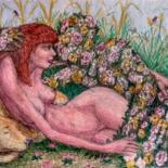 Σχέδιο με τίτλο "Nude with a Floral…" από Edwin Loftus, Αυθεντικά έργα τέχνης, Μολύβι Τοποθετήθηκε στο Άλλος άκαμπτος πίνακας