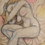Drawing titled "Sleeping Nude" by Edwin Loftus, Original Artwork, Pastel Mounted on Other rigid panel