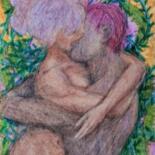 Zeichnungen mit dem Titel "Lovers Embrace" von Edwin Loftus, Original-Kunstwerk, Bleistift Auf Andere starre Platte montiert