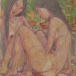 Drawing titled "Nude Women Enjoying…" by Edwin Loftus, Original Artwork, Pastel Mounted on Other rigid panel