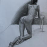 Dessin intitulée "Lady and a tabouret" par Elena Done, Œuvre d'art originale, Crayon