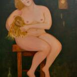 绘画 标题为“girl combing her ha…” 由Elena Stauffer, 原创艺术品, 油 安装在木质担架架上