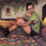 Dessin intitulée "Le sofa de couleur" par Federico Milano, Œuvre d'art originale, Pastel