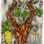 Рисунок под названием "Pied de vigne en Bu…" - Florence H, Подлинное произведение искусства, Акварель Установлен на картон