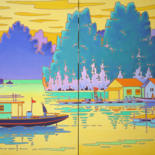 Картина под названием "diptyque : Baie de…" - Gilles Mével, Подлинное произведение искусства, Акрил Установлен на Деревянная…