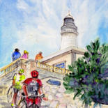 Pintura titulada "Cycling In Majorca…" por Miki De Goodaboom, Obra de arte original, Acuarela