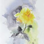 Pintura intitulada "Yellow rose" por Anna Hnatiuk, Obras de arte originais, Aquarela