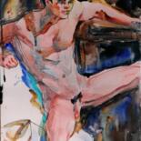 Painting titled "Male Nude with Hat,…" by Jelena Djokic, Original Artwork, Watercolor