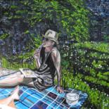 Peinture intitulée "La fille sur l'herbe" par Jerome Labrunerie (GEO), Œuvre d'art originale, Huile Monté sur Châssis en bois