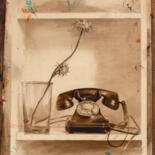 Painting titled "Telefono  cardo" by Juan Álvarez Cebrián, Original Artwork, Oil Mounted on Wood Panel