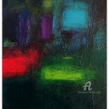 Peinture intitulée "Une nuit fluorescen…" par Kam Bendi, Œuvre d'art originale, Huile Monté sur Carton