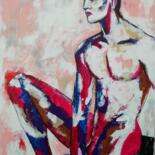 Painting titled "Homme assis" by Kham H, Original Artwork, Acrylic