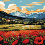 Peinture intitulée "Poppies among wheat" par Kosta Morr, Œuvre d'art originale, Acrylique Monté sur Châssis en bois