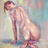 Drawing titled "Nude woman sitting…" by Lada Kholosho, Original Artwork, Acrylic