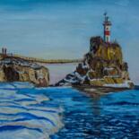 Painting titled "Cape Basargin" by Larisa Neman, Original Artwork, Oil Mounted on Cardboard