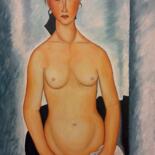 Schilderij getiteld "Le style Modigliani…" door Liopxp, Origineel Kunstwerk, Olie Gemonteerd op Frame voor houten brancard