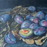 Dessin intitulée "still life with plu…" par Liudmila Rabinovich, Œuvre d'art originale, Pastel